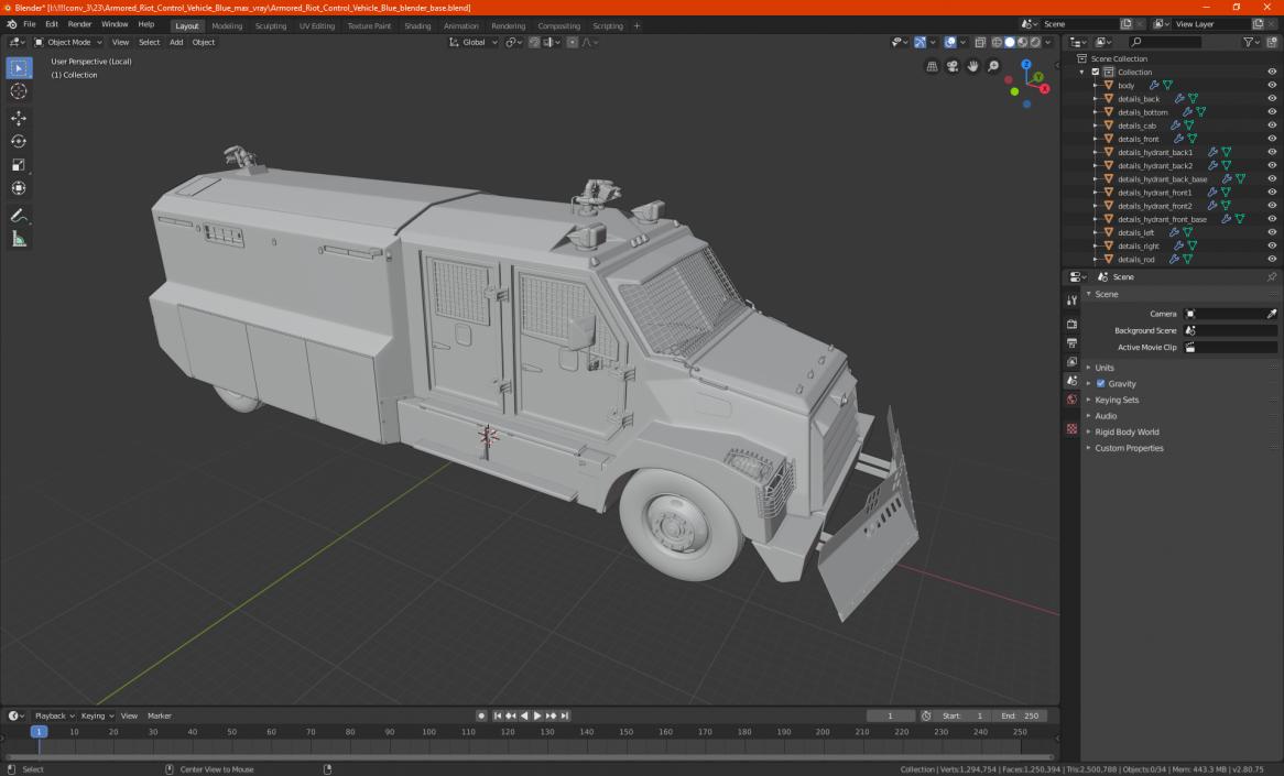 3D Armored Riot Control Vehicle Blue model