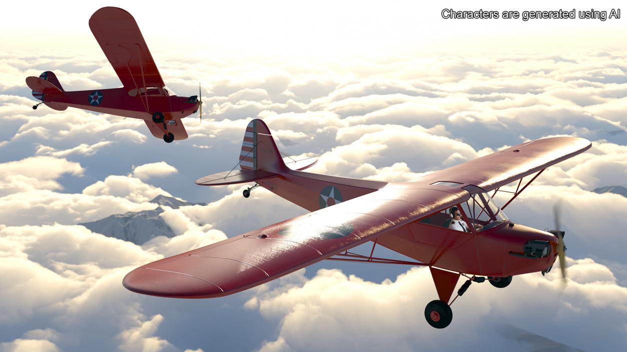 3D Classic Monoplane Aircraft Piper J-3