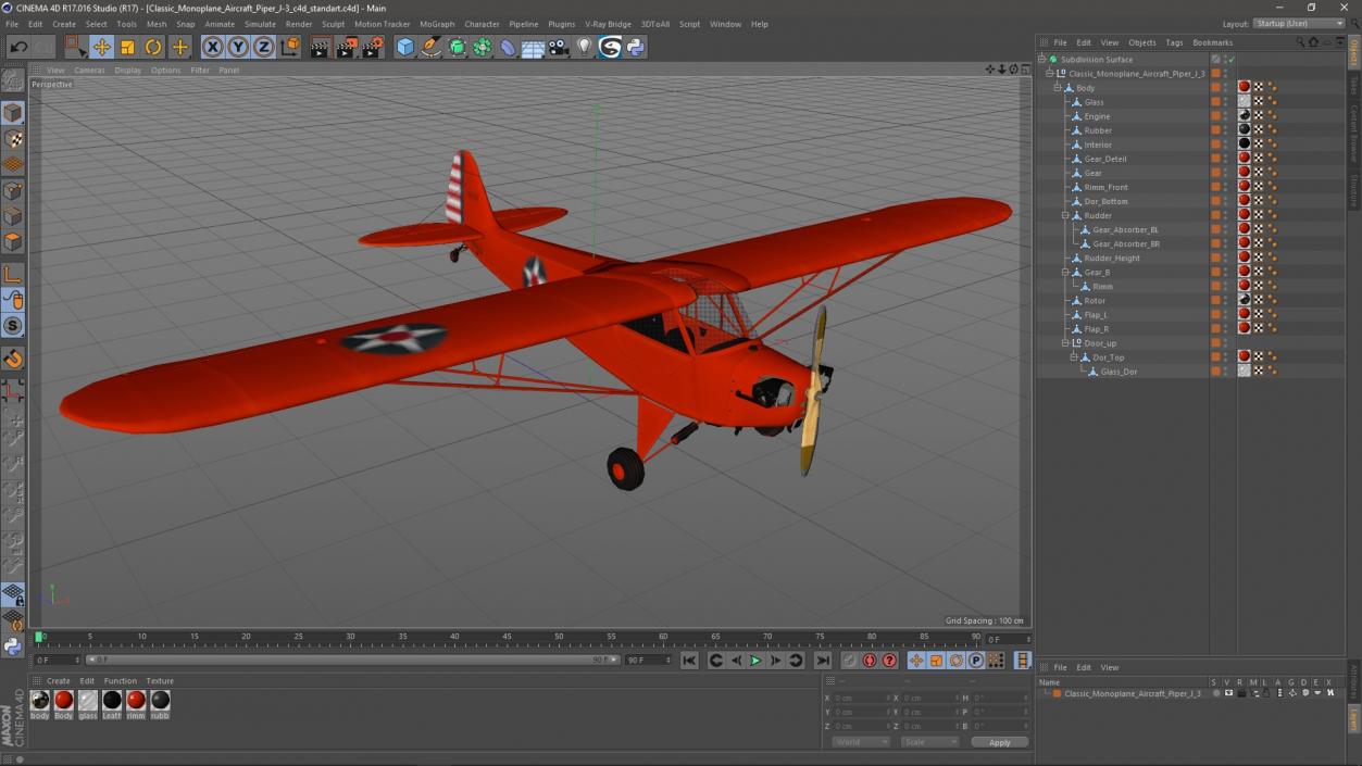 3D Classic Monoplane Aircraft Piper J-3