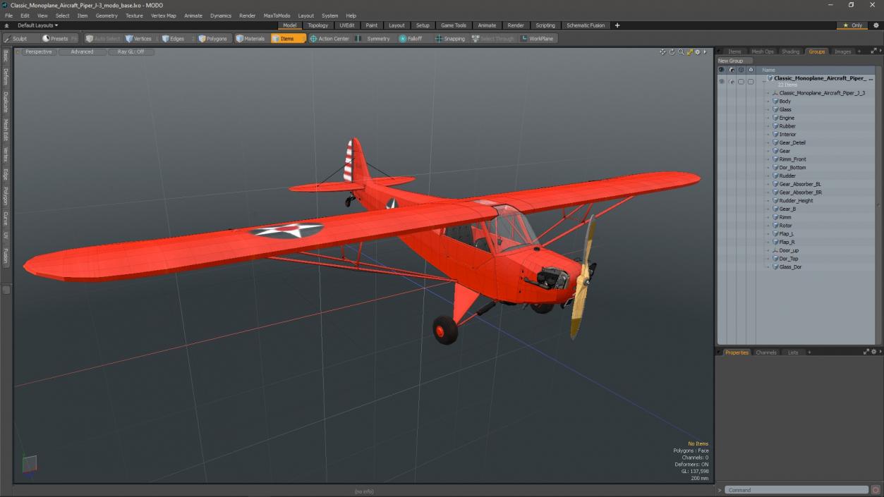 3D Classic Monoplane Aircraft Piper J-3