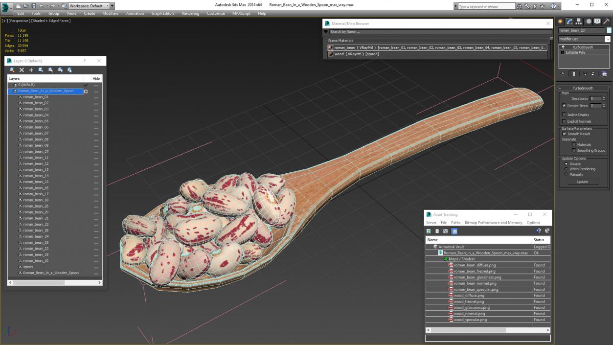 3D Roman Bean In a Wooden Spoon model