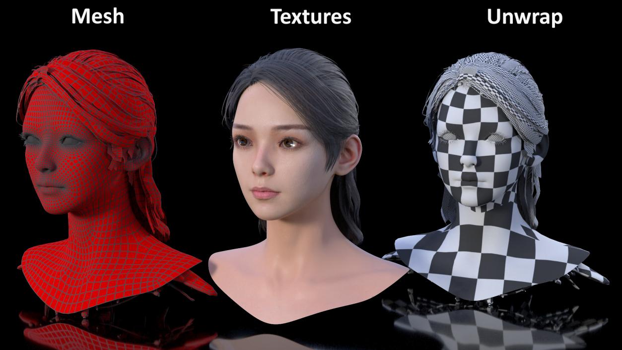 Head skin and Anatomy Asian Female 3D model