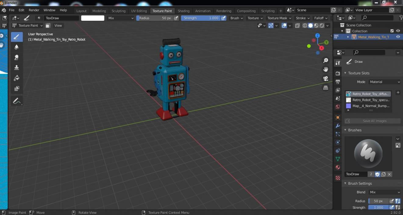 3D Metal Walking Tin Toy Retro Robot model