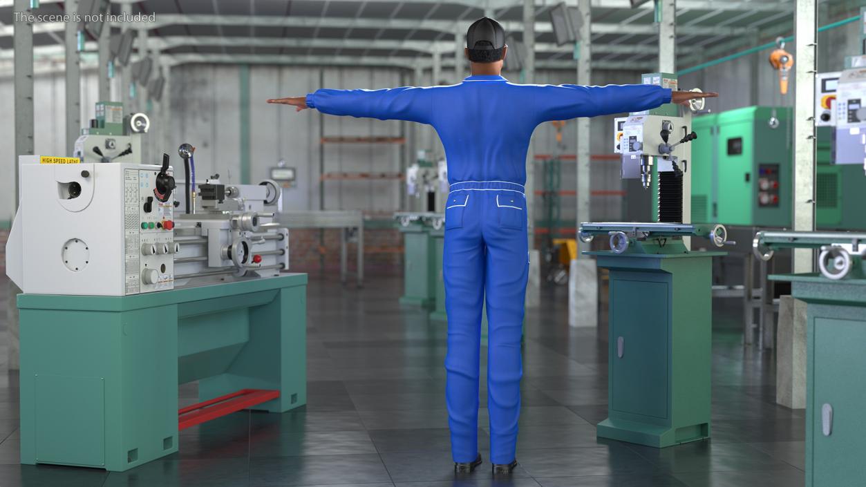 3D Light Skin Black Car Mechanic T Pose