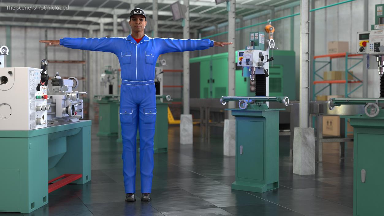 3D Light Skin Black Car Mechanic T Pose