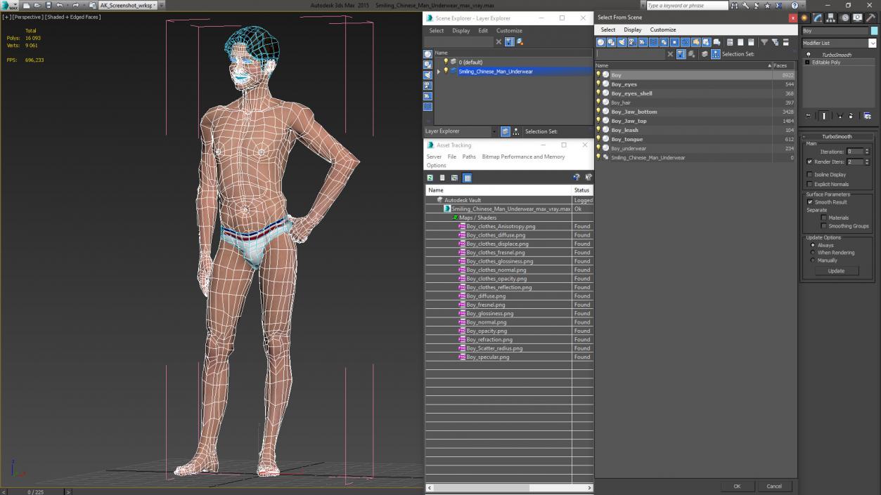 Smiling Chinese Man Underwear 3D model