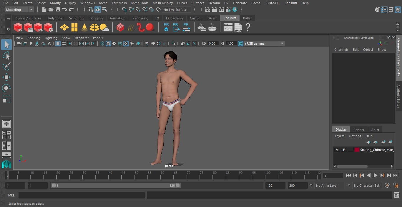 Smiling Chinese Man Underwear 3D model