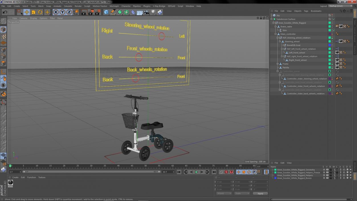 Knee Scooter White Rigged for Cinema 4D 3D model