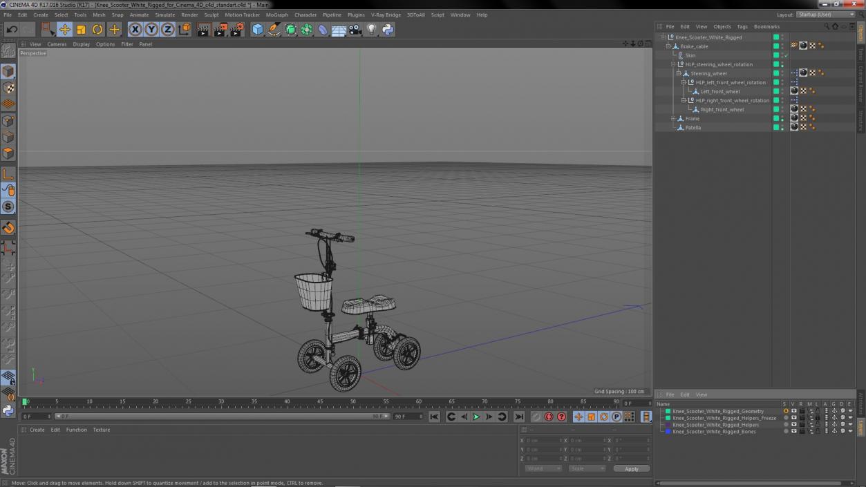 Knee Scooter White Rigged for Cinema 4D 3D model