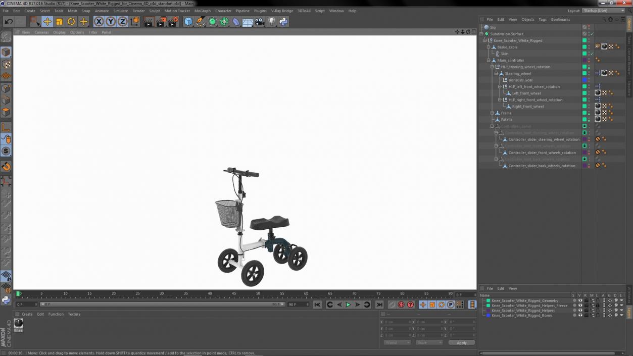 Knee Scooter White Rigged for Cinema 4D 3D model