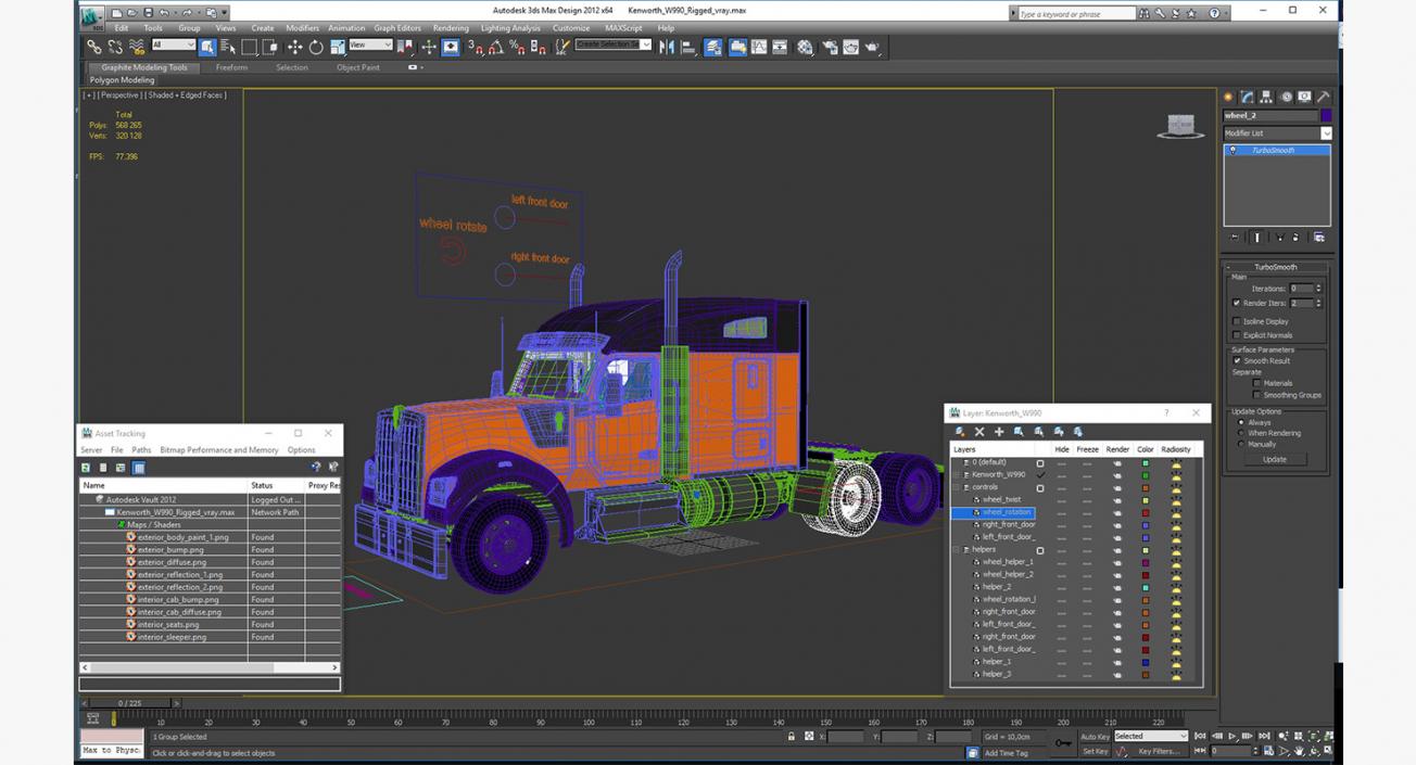 3D model Kenworth W990 Rigged