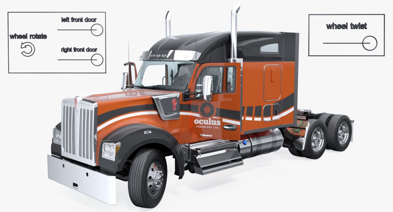 3D model Kenworth W990 Rigged