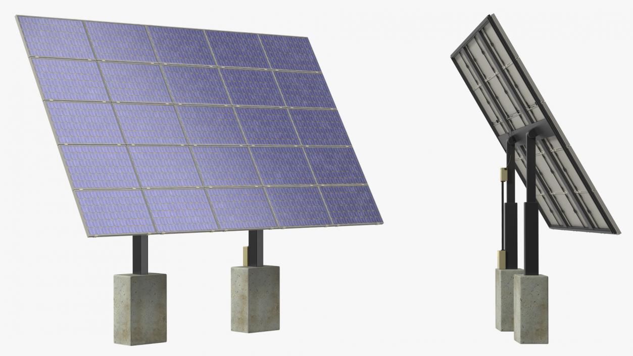 3D Solar Panel Array on Concrete Supports model