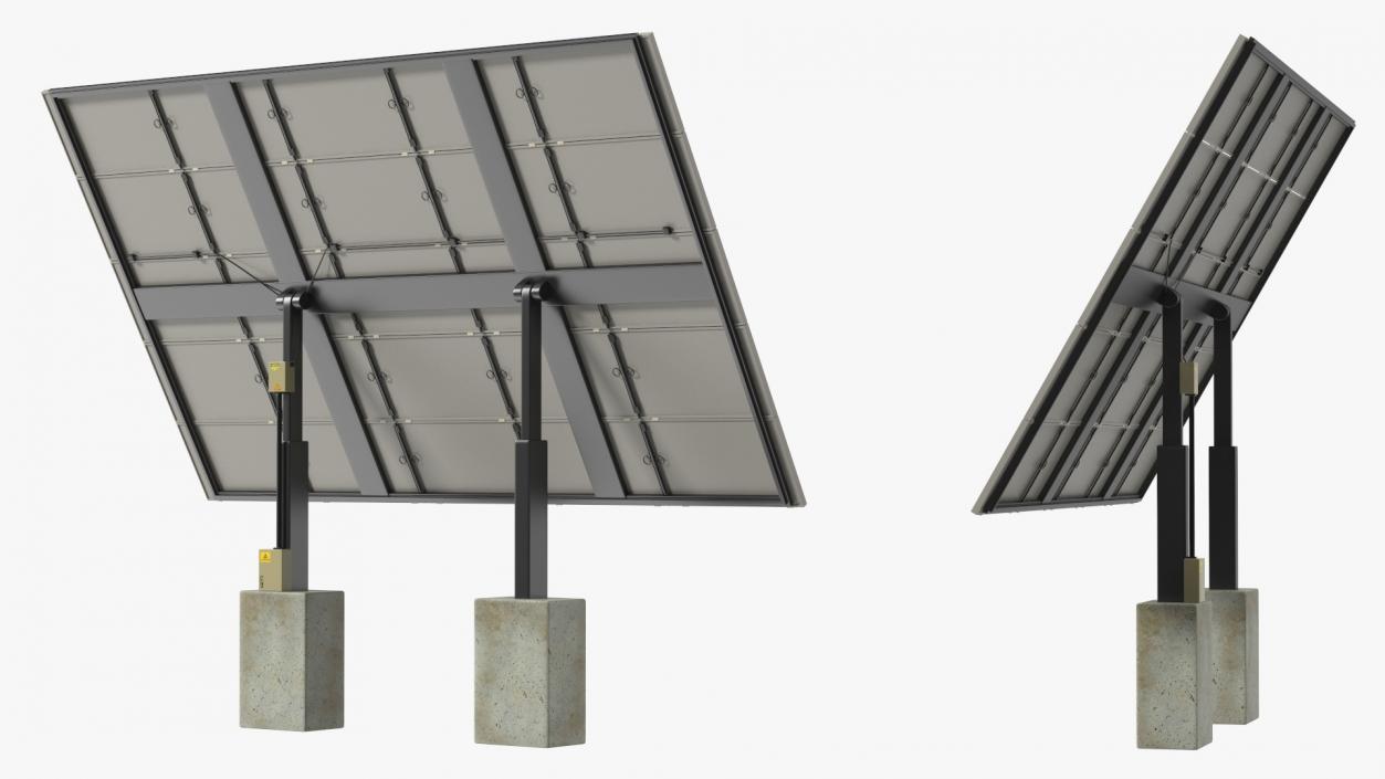 3D Solar Panel Array on Concrete Supports model