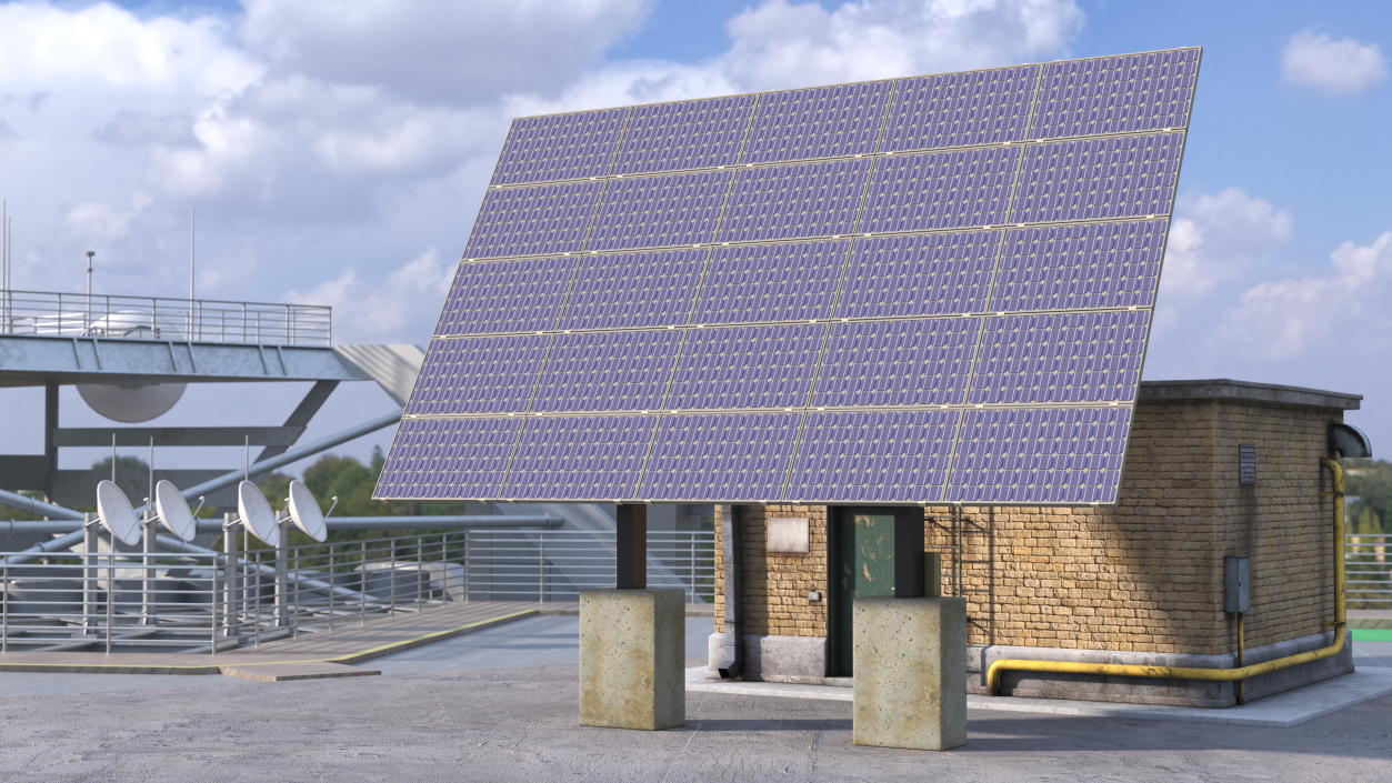 3D Solar Panel Array on Concrete Supports model