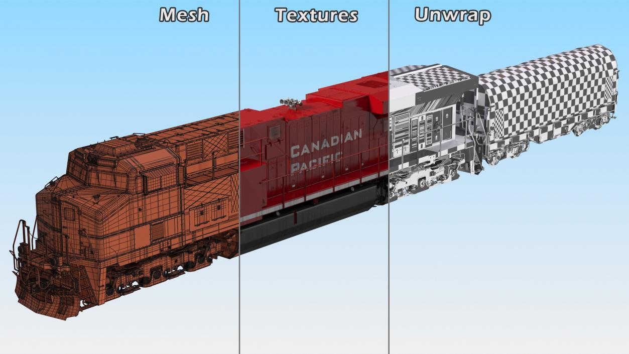 3D Locomotive Canadian Pacific with Tarpaulin Freight Wagon