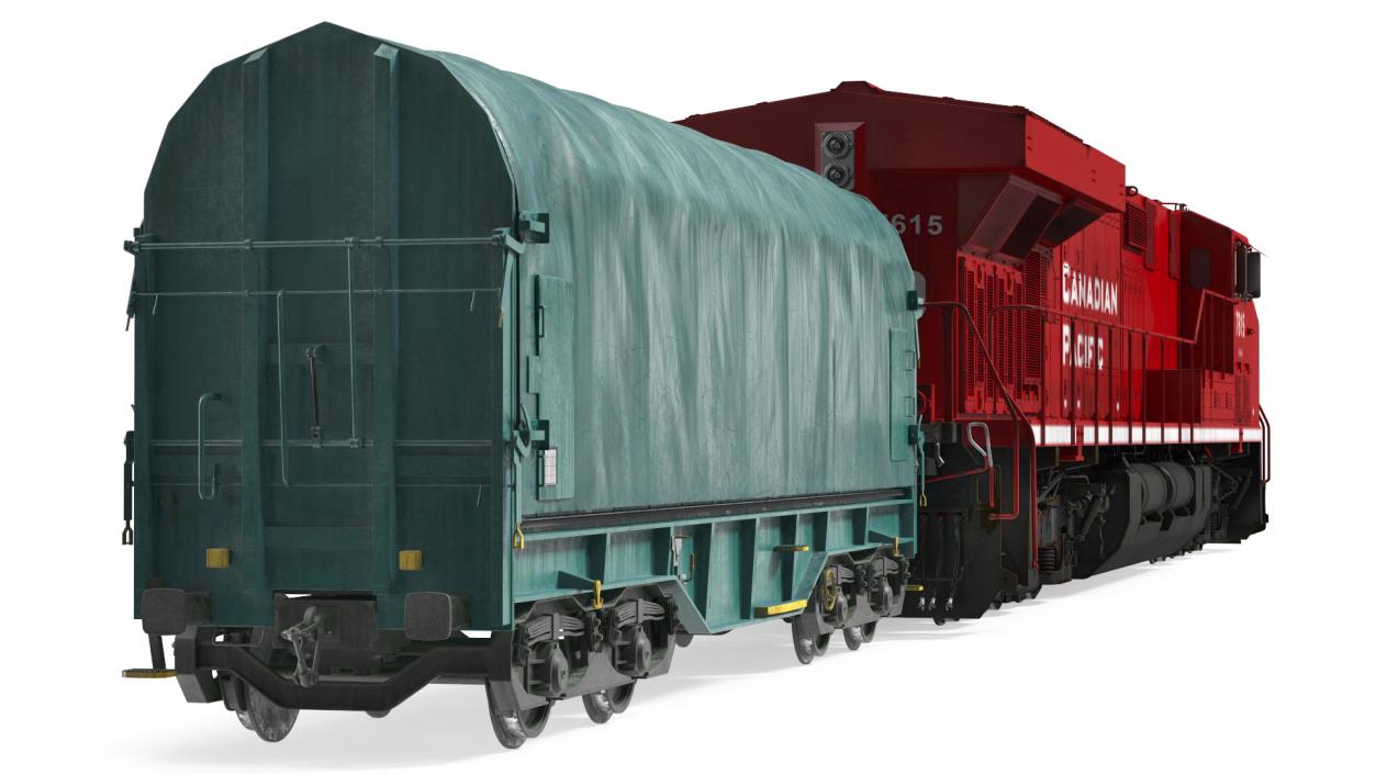 3D Locomotive Canadian Pacific with Tarpaulin Freight Wagon