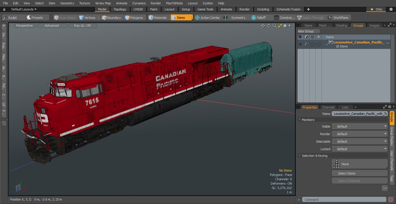 3D Locomotive Canadian Pacific with Tarpaulin Freight Wagon