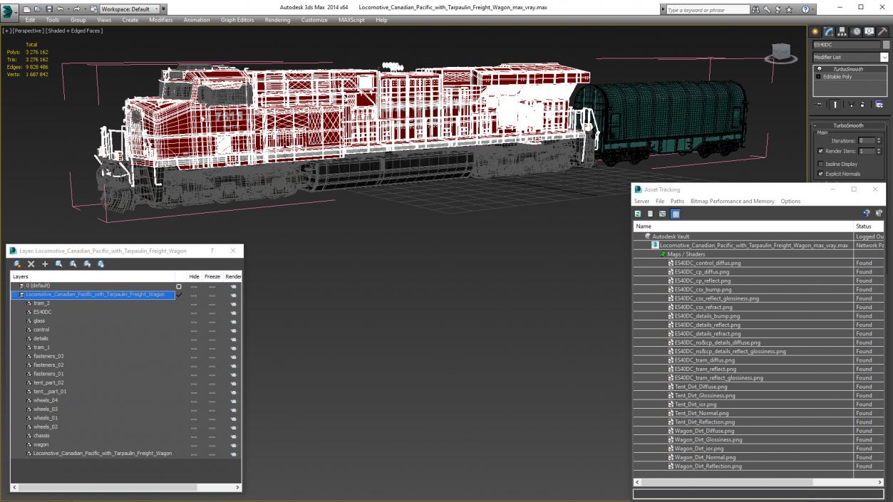 3D Locomotive Canadian Pacific with Tarpaulin Freight Wagon