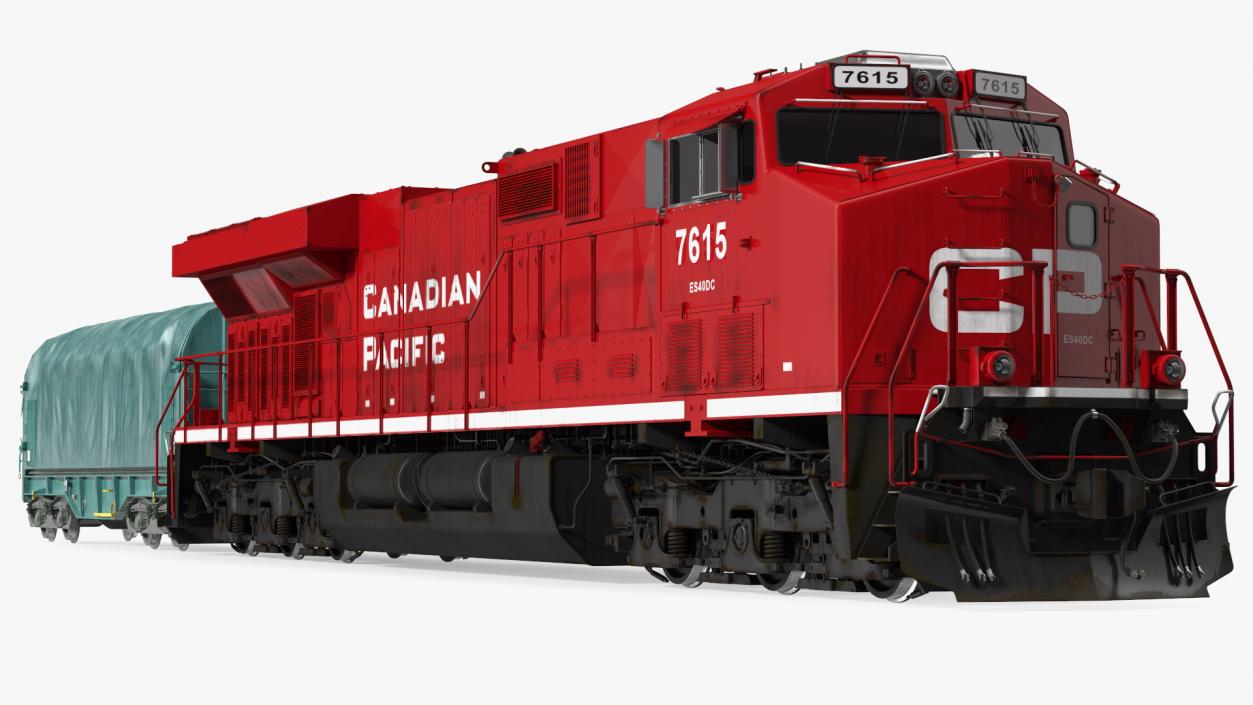 3D Locomotive Canadian Pacific with Tarpaulin Freight Wagon