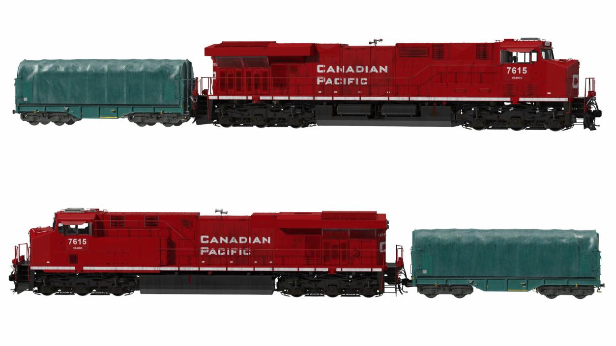 3D Locomotive Canadian Pacific with Tarpaulin Freight Wagon