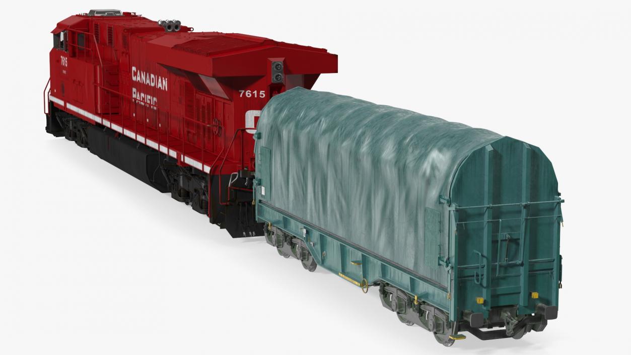 3D Locomotive Canadian Pacific with Tarpaulin Freight Wagon