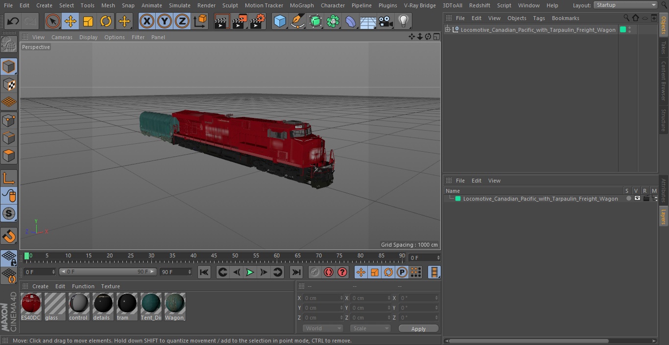 3D Locomotive Canadian Pacific with Tarpaulin Freight Wagon