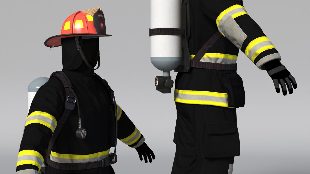 3D Black Firefighter Heat Protection Suit model