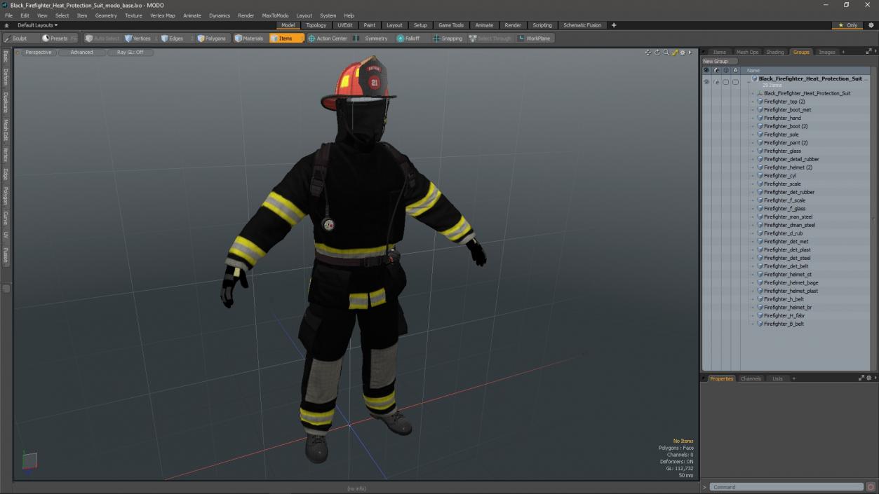 3D Black Firefighter Heat Protection Suit model