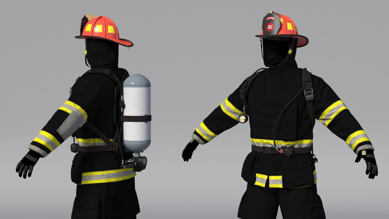 3D Black Firefighter Heat Protection Suit model