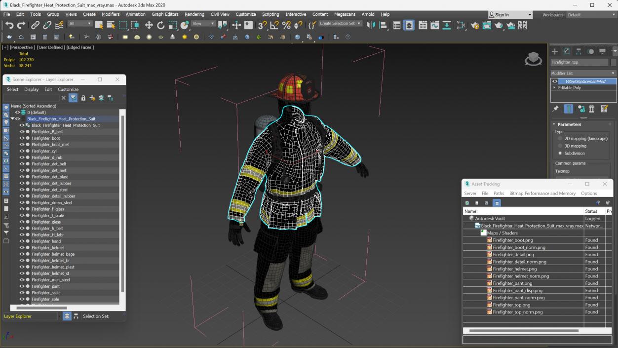 3D Black Firefighter Heat Protection Suit model