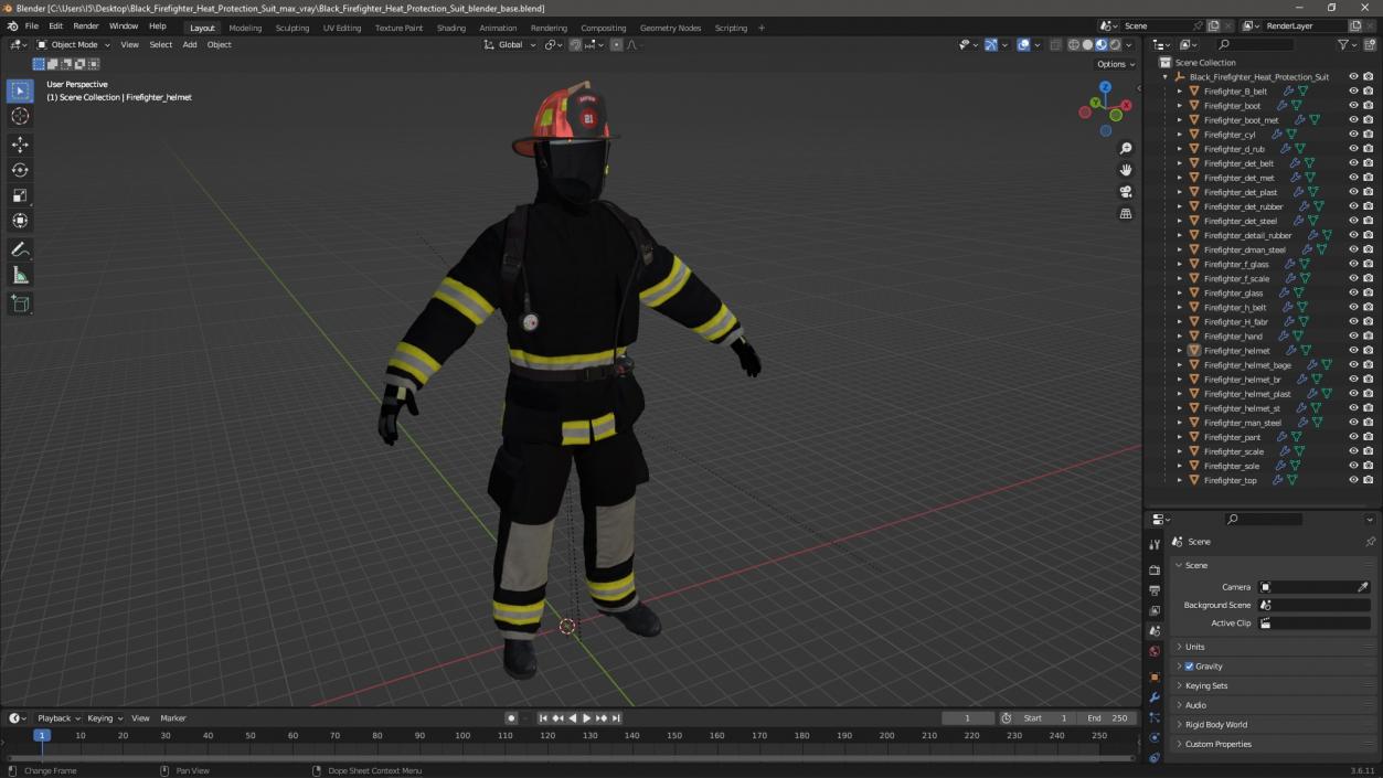 3D Black Firefighter Heat Protection Suit model