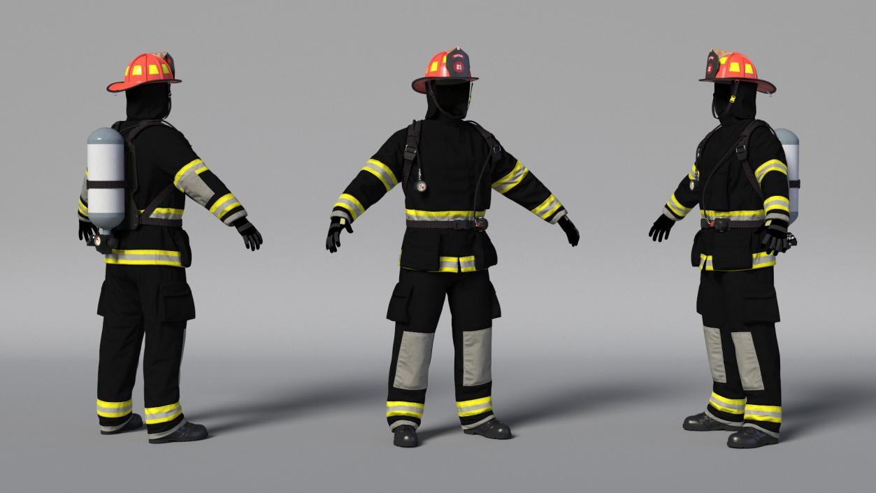 3D Black Firefighter Heat Protection Suit model