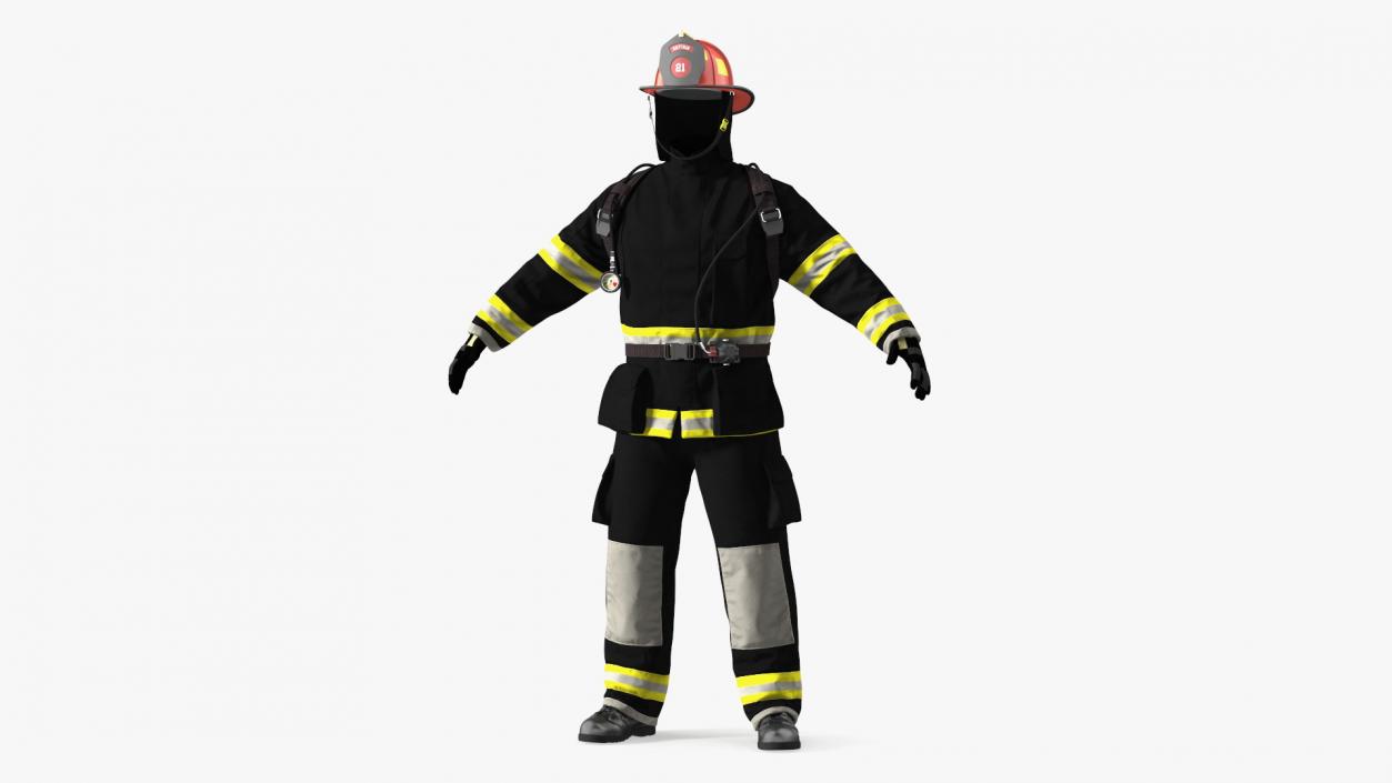 3D Black Firefighter Heat Protection Suit model