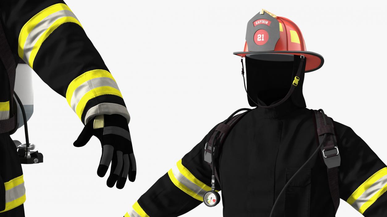 3D Black Firefighter Heat Protection Suit model