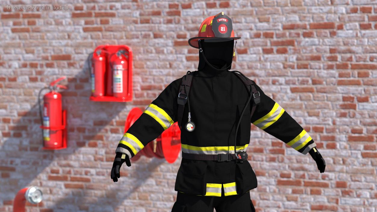 3D Black Firefighter Heat Protection Suit model