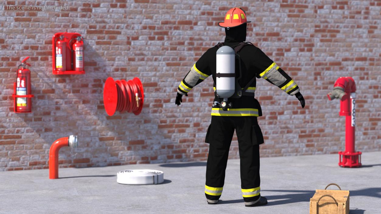 3D Black Firefighter Heat Protection Suit model