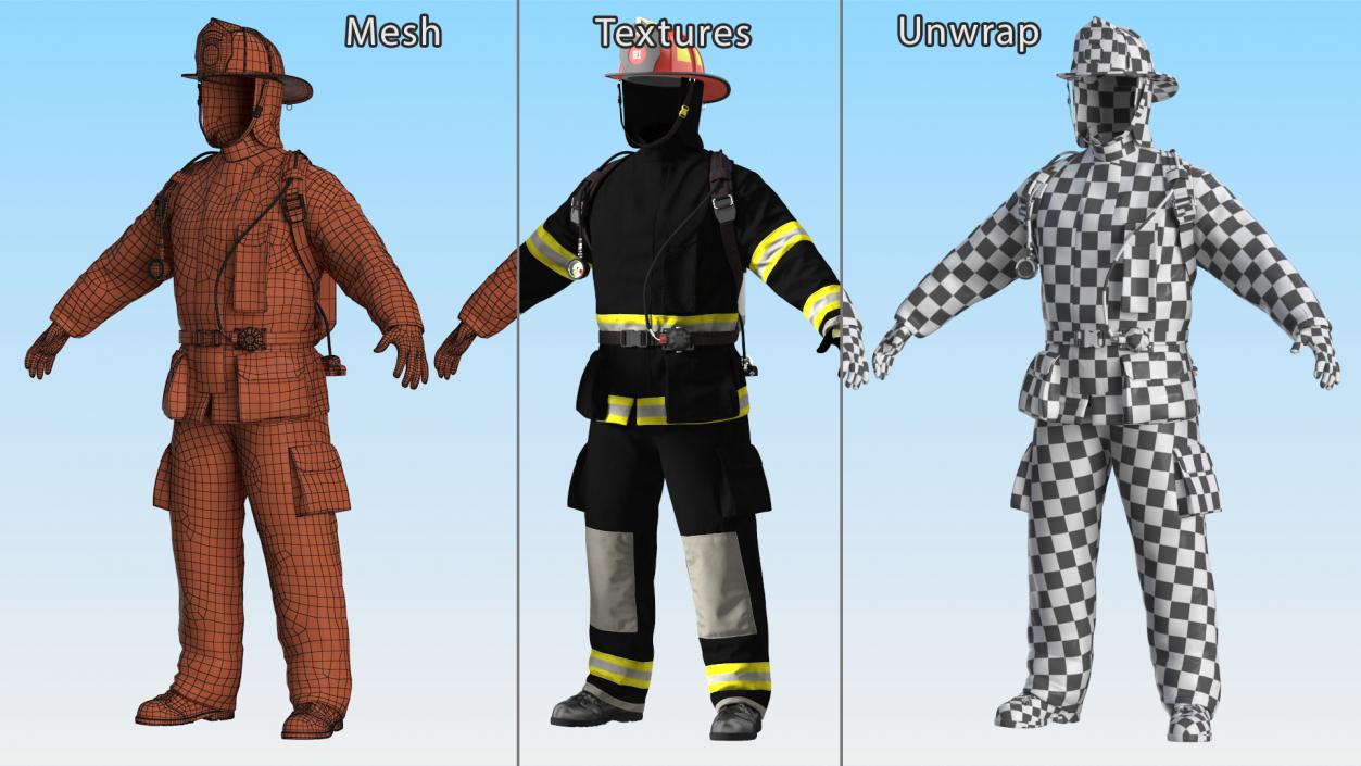 3D Black Firefighter Heat Protection Suit model