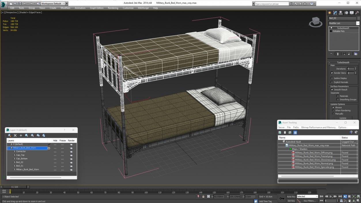 Military Bunk Bed Worn 3D