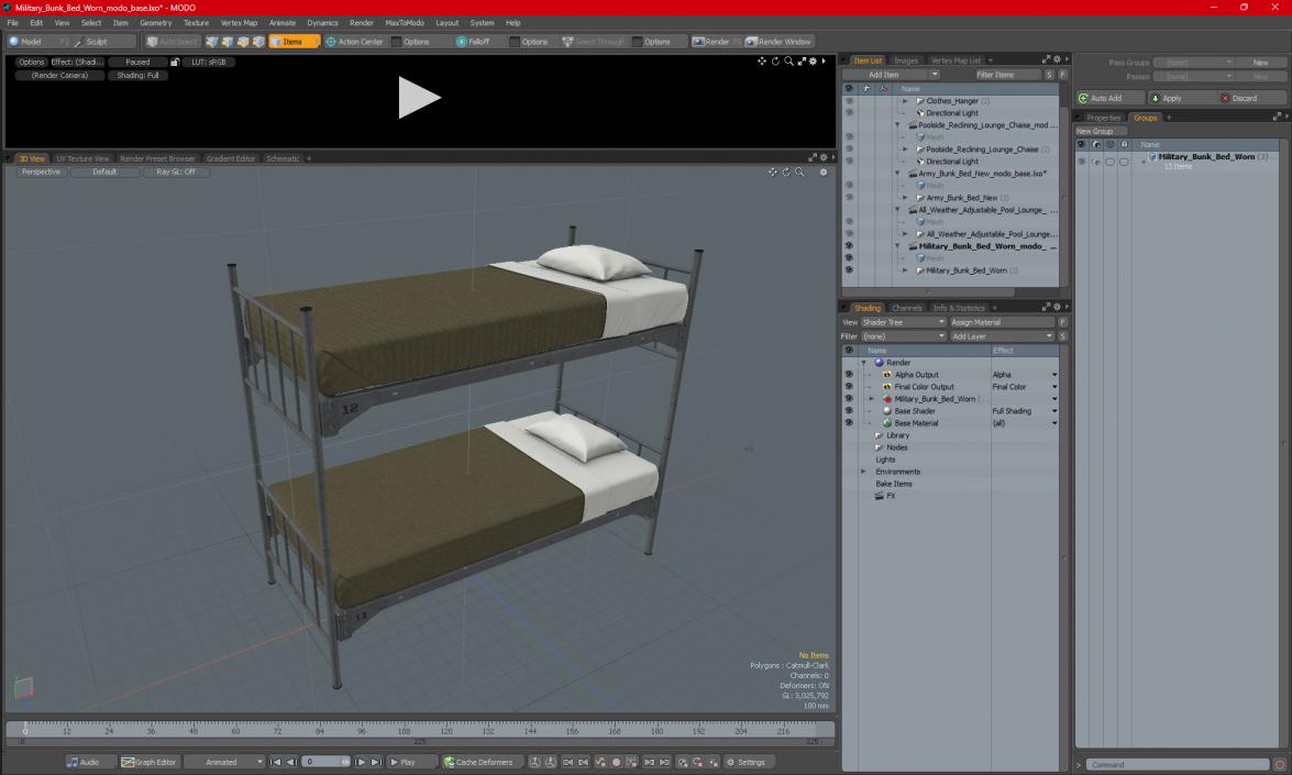 Military Bunk Bed Worn 3D