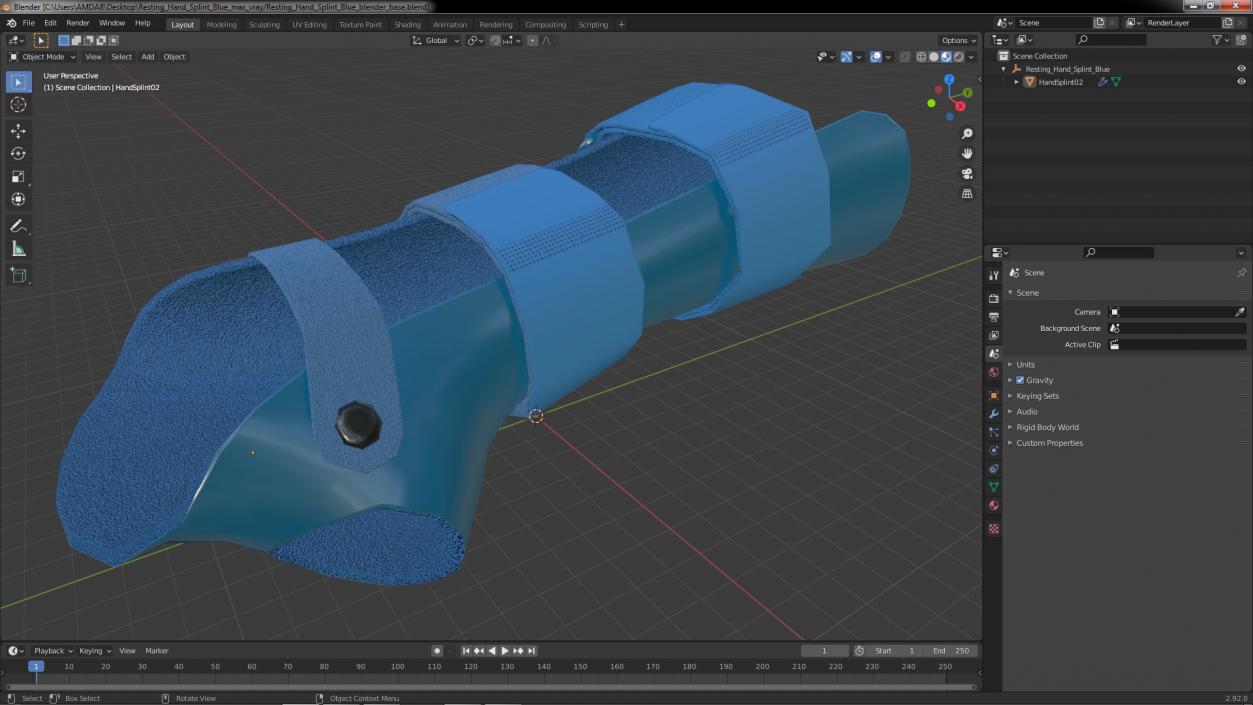 Resting Hand Splint Blue 3D model