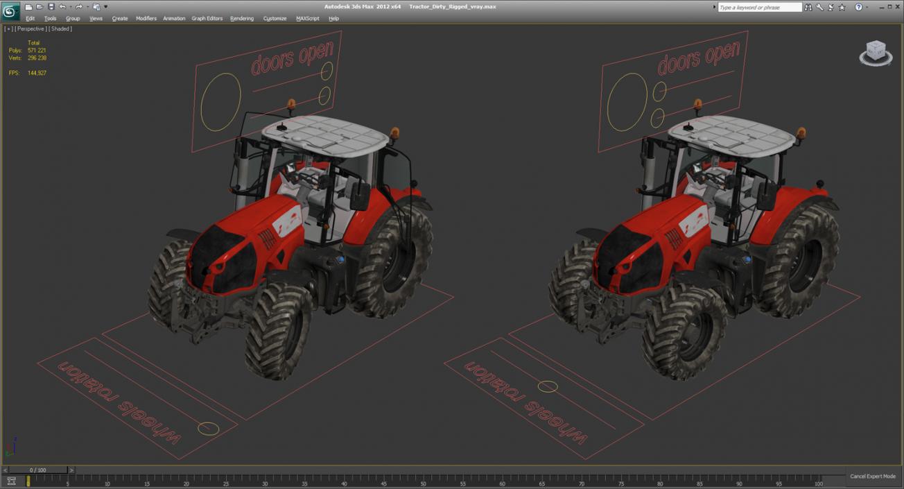 3D model Tractor Dirty Rigged