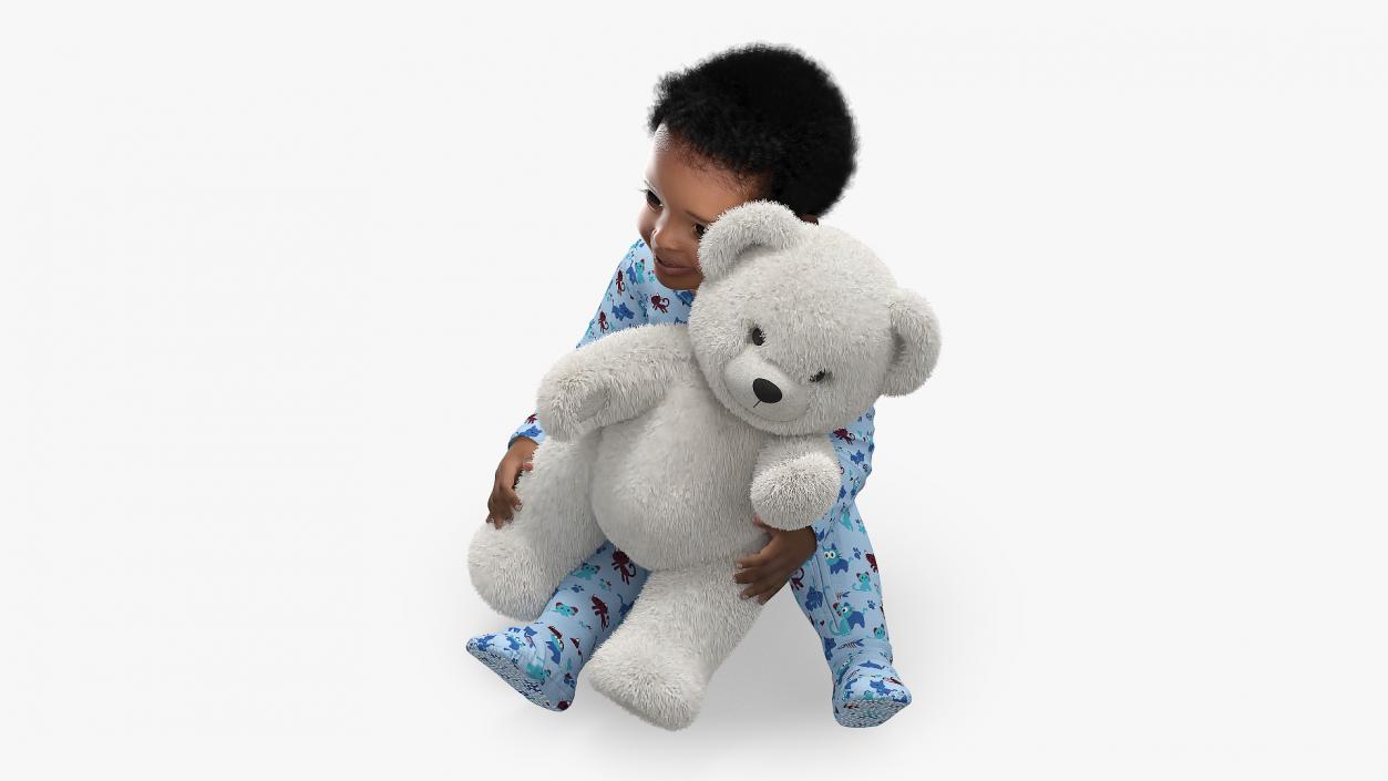 3D Little Black Boy with Teddy Bear Fur Rigged model