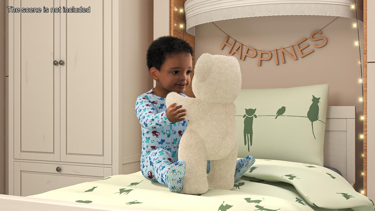 3D Little Black Boy with Teddy Bear Fur Rigged model