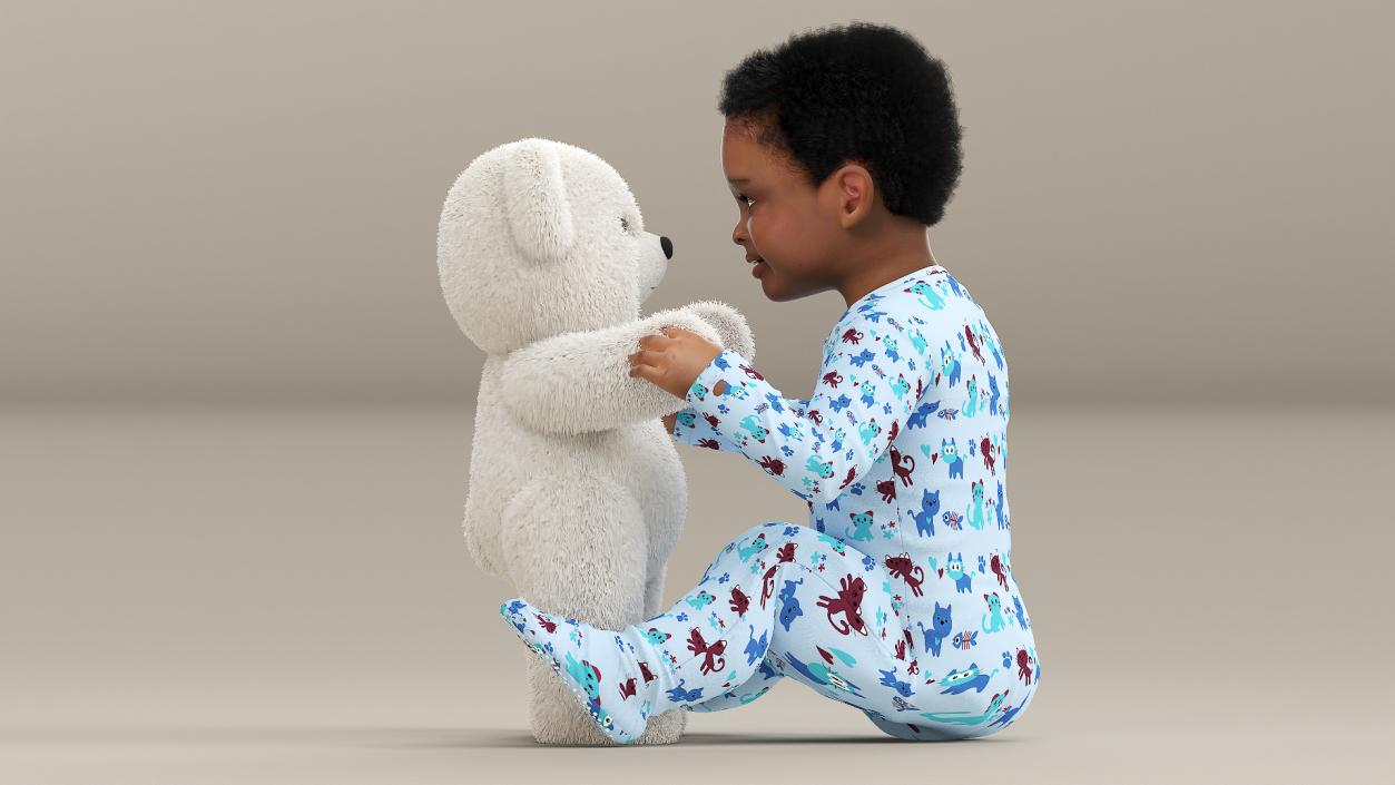 3D Little Black Boy with Teddy Bear Fur Rigged model