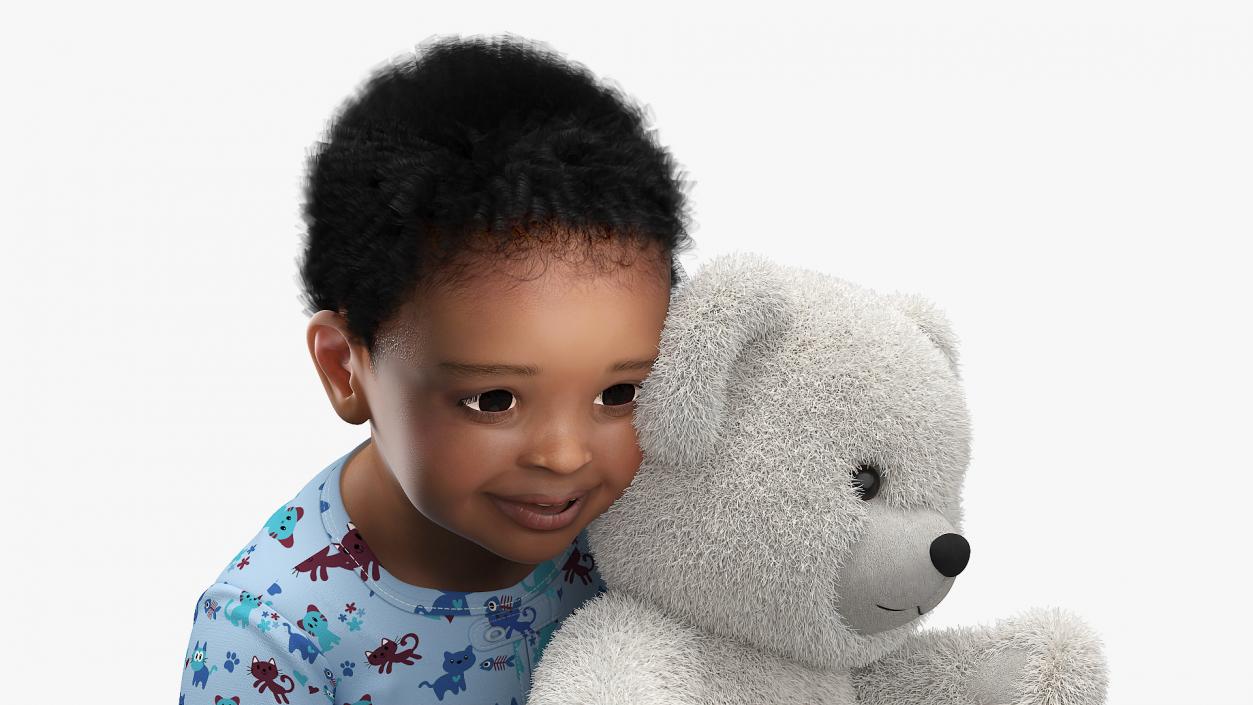 3D Little Black Boy with Teddy Bear Fur Rigged model