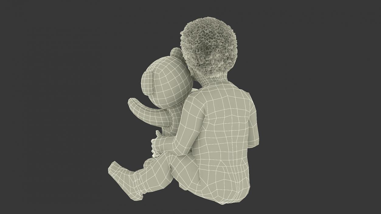 3D Little Black Boy with Teddy Bear Fur Rigged model