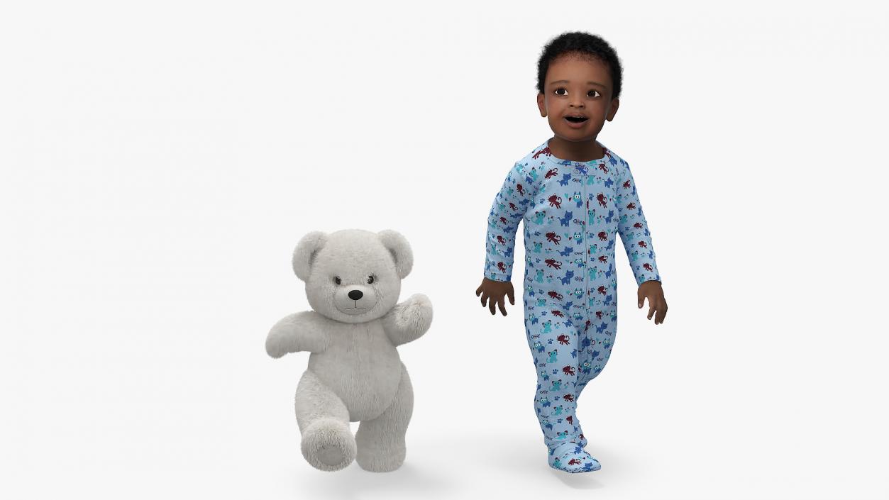 3D Little Black Boy with Teddy Bear Fur Rigged model