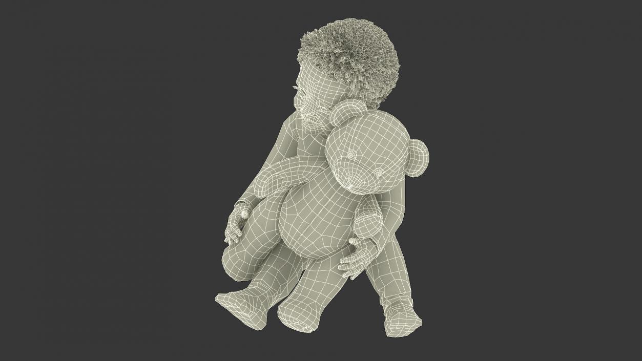 3D Little Black Boy with Teddy Bear Fur Rigged model