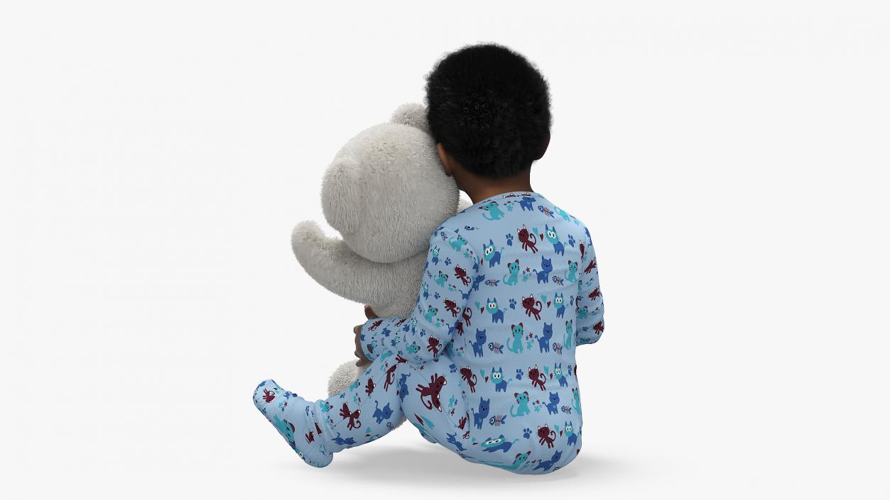 3D Little Black Boy with Teddy Bear Fur Rigged model